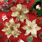 8/16Pcs Glitter Artificial Christmas Flowers Christmas Tree Decorations For Home Fake Flowers Xmas Ornaments 2025 New Year Decor Semilevi