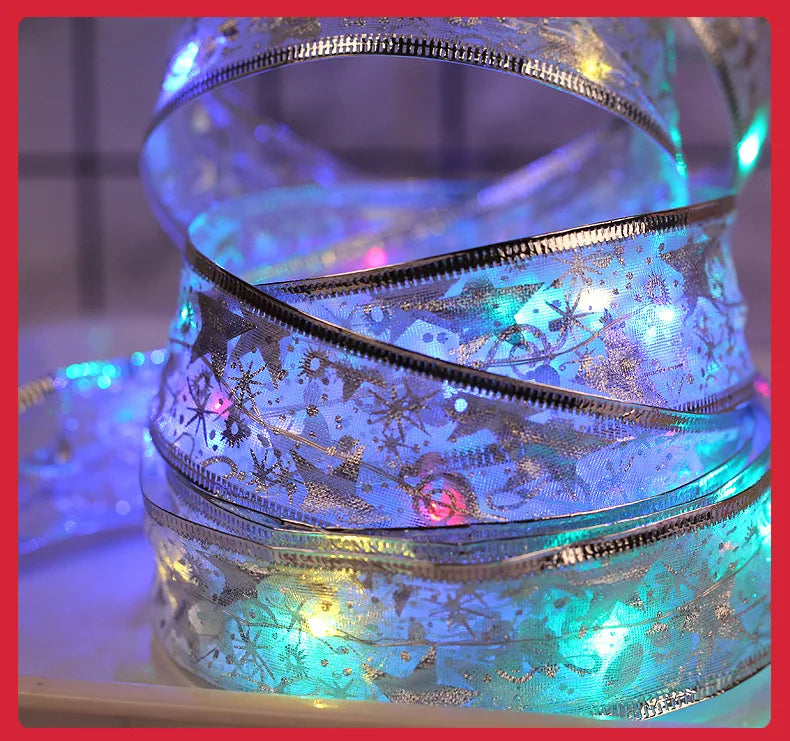 Christmas Decoration LED Ribbon Fairy Lights Christmas Tree Ornaments for Home 2025 DIY Bows Light String Navidad New Year 2026 Semilevi