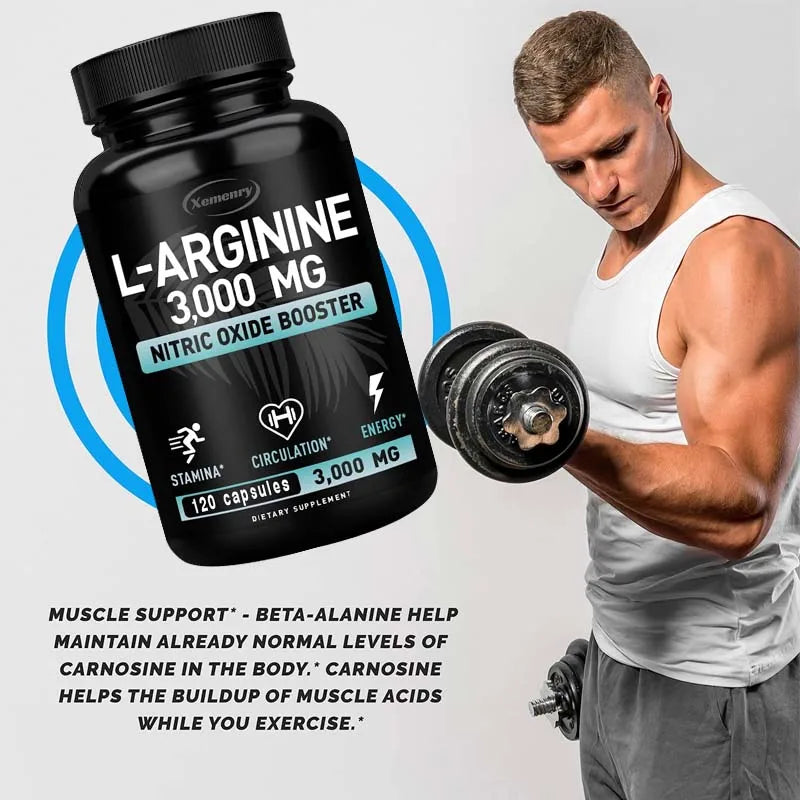 L-Arginine Capsules 3000mg - Nitric Oxide Boosters - for Supporting Muscle Growth, Vascular Function and Energy Semilevi
