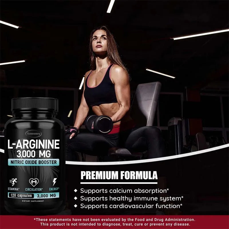 L-Arginine Capsules 3000mg - Nitric Oxide Boosters - for Supporting Muscle Growth, Vascular Function and Energy Semilevi
