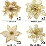 8/16Pcs Glitter Artificial Christmas Flowers Christmas Tree Decorations For Home Fake Flowers Xmas Ornaments 2025 New Year Decor Semilevi