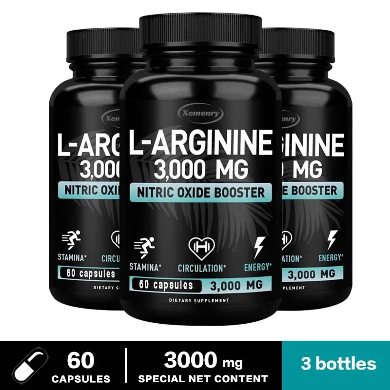 L-Arginine Capsules 3000mg - Nitric Oxide Boosters - for Supporting Muscle Growth, Vascular Function and Energy Semilevi