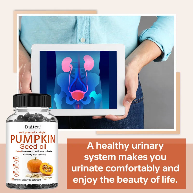 Pumpkin Seed Oil + Saw Palmetto Extract, Supports Prostate and Urinary System Health, Hair Care, Anti-Hair Loss, Men's Health Semilevi