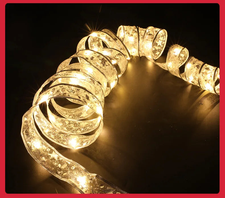 Christmas Decoration LED Ribbon Fairy Lights Christmas Tree Ornaments for Home 2025 DIY Bows Light String Navidad New Year 2026 Semilevi