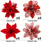 8/16Pcs Glitter Artificial Christmas Flowers Christmas Tree Decorations For Home Fake Flowers Xmas Ornaments 2025 New Year Decor Semilevi