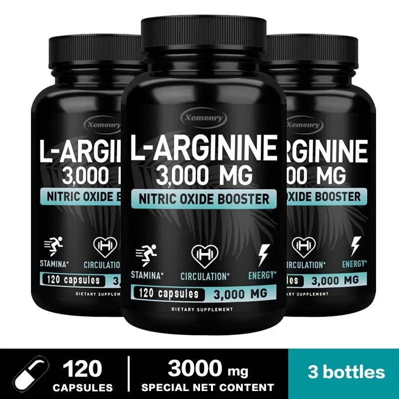 L-Arginine Capsules 3000mg - Nitric Oxide Boosters - for Supporting Muscle Growth, Vascular Function and Energy Semilevi