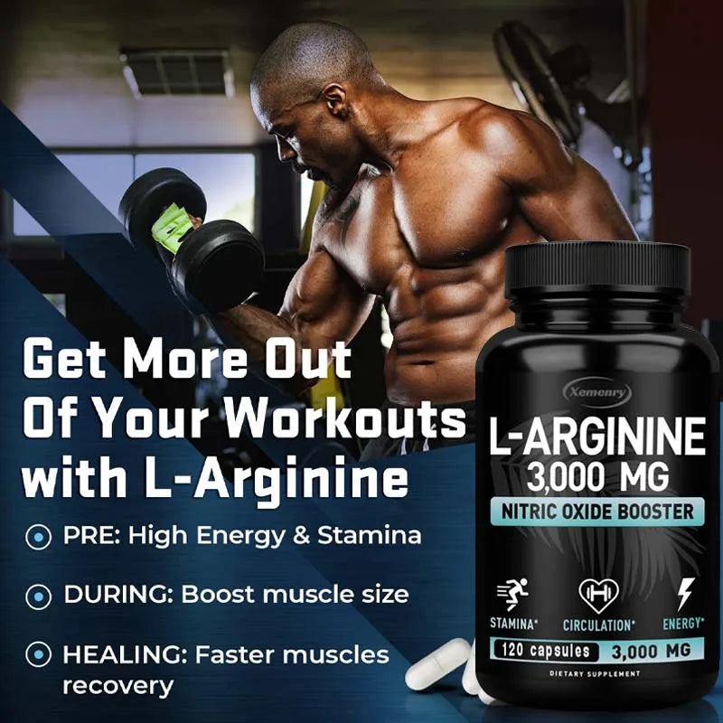 L-Arginine Capsules 3000mg - Nitric Oxide Boosters - for Supporting Muscle Growth, Vascular Function and Energy Semilevi