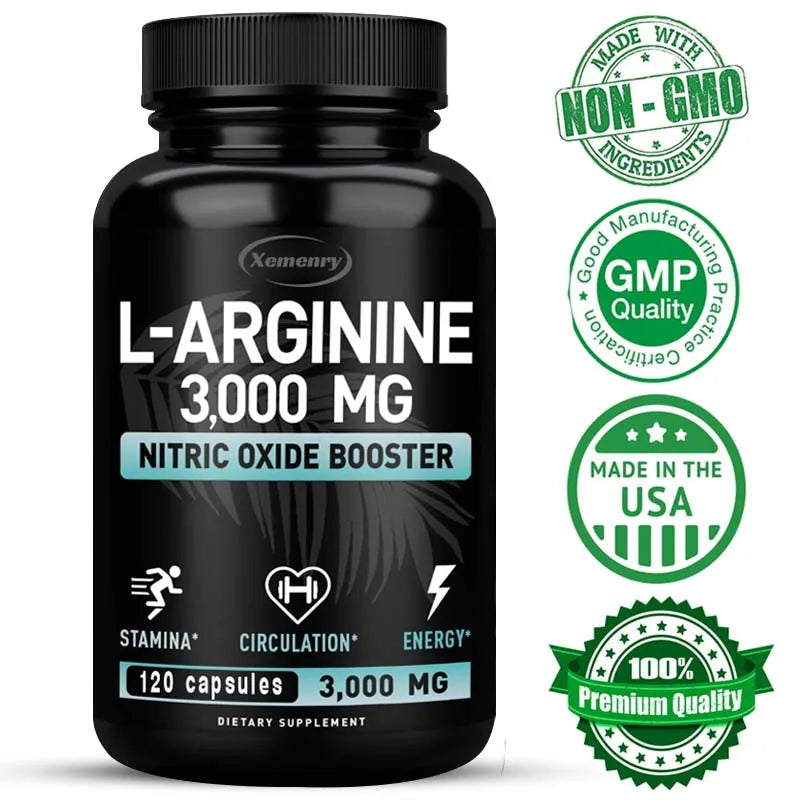 L-Arginine Capsules 3000mg - Nitric Oxide Boosters - for Supporting Muscle Growth, Vascular Function and Energy Semilevi