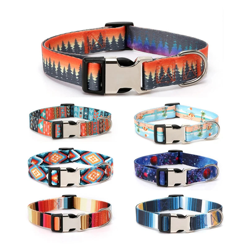 Forest Pattern Collar Pet Accessories Pet Stripes Polyester National Wind Dog Rope Adjustable Nylon Dog Collar Personalized Semilevi