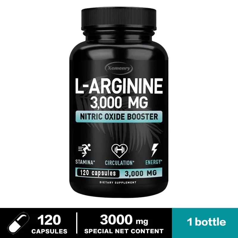 L-Arginine Capsules 3000mg - Nitric Oxide Boosters - for Supporting Muscle Growth, Vascular Function and Energy Semilevi