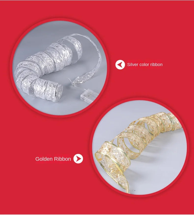 Christmas Decoration LED Ribbon Fairy Lights Christmas Tree Ornaments for Home 2025 DIY Bows Light String Navidad New Year 2026 Semilevi