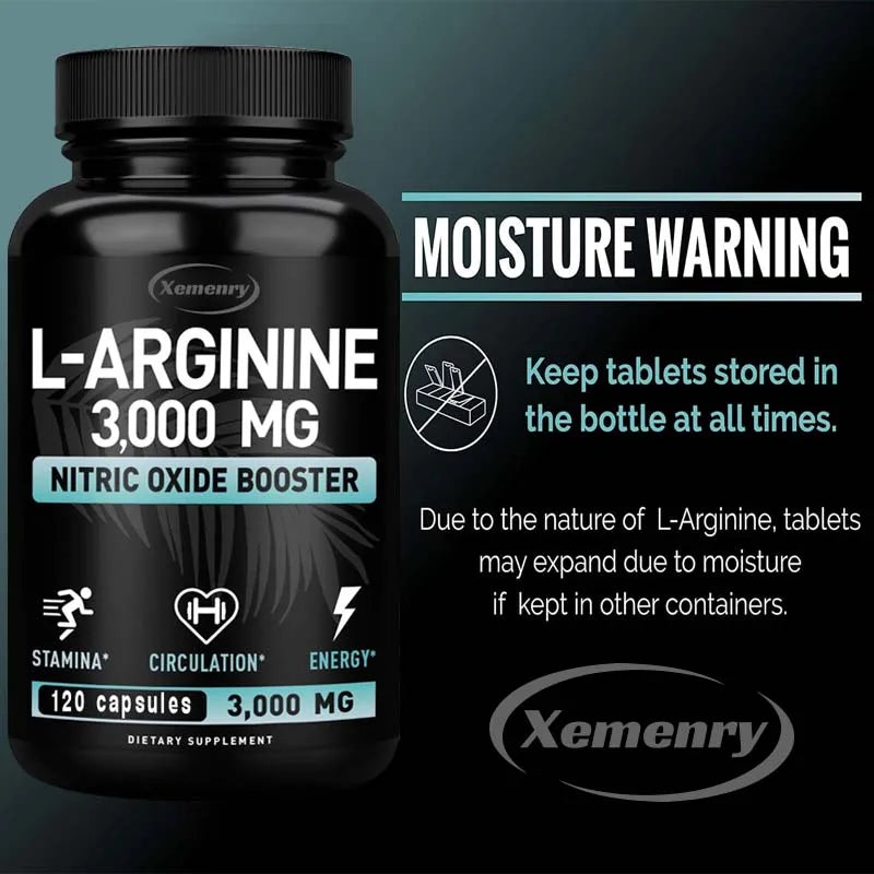 L-Arginine Capsules 3000mg - Nitric Oxide Boosters - for Supporting Muscle Growth, Vascular Function and Energy Semilevi