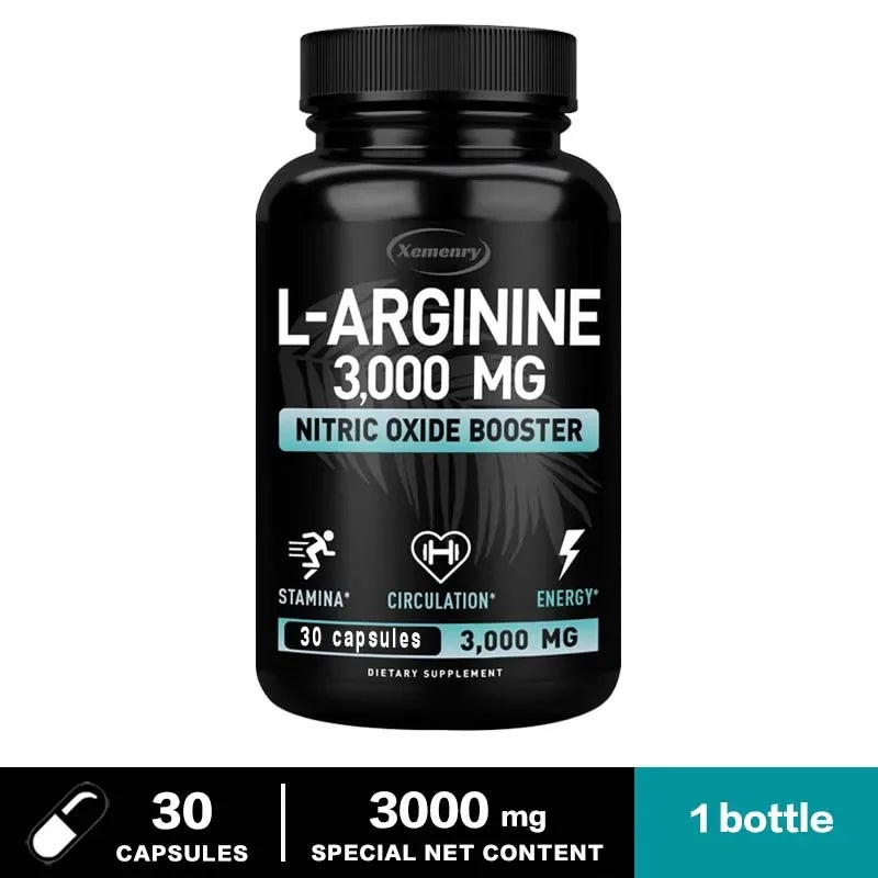 L-Arginine Capsules 3000mg - Nitric Oxide Boosters - for Supporting Muscle Growth, Vascular Function and Energy Semilevi