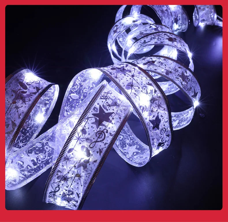 Christmas Decoration LED Ribbon Fairy Lights Christmas Tree Ornaments for Home 2025 DIY Bows Light String Navidad New Year 2026 Semilevi
