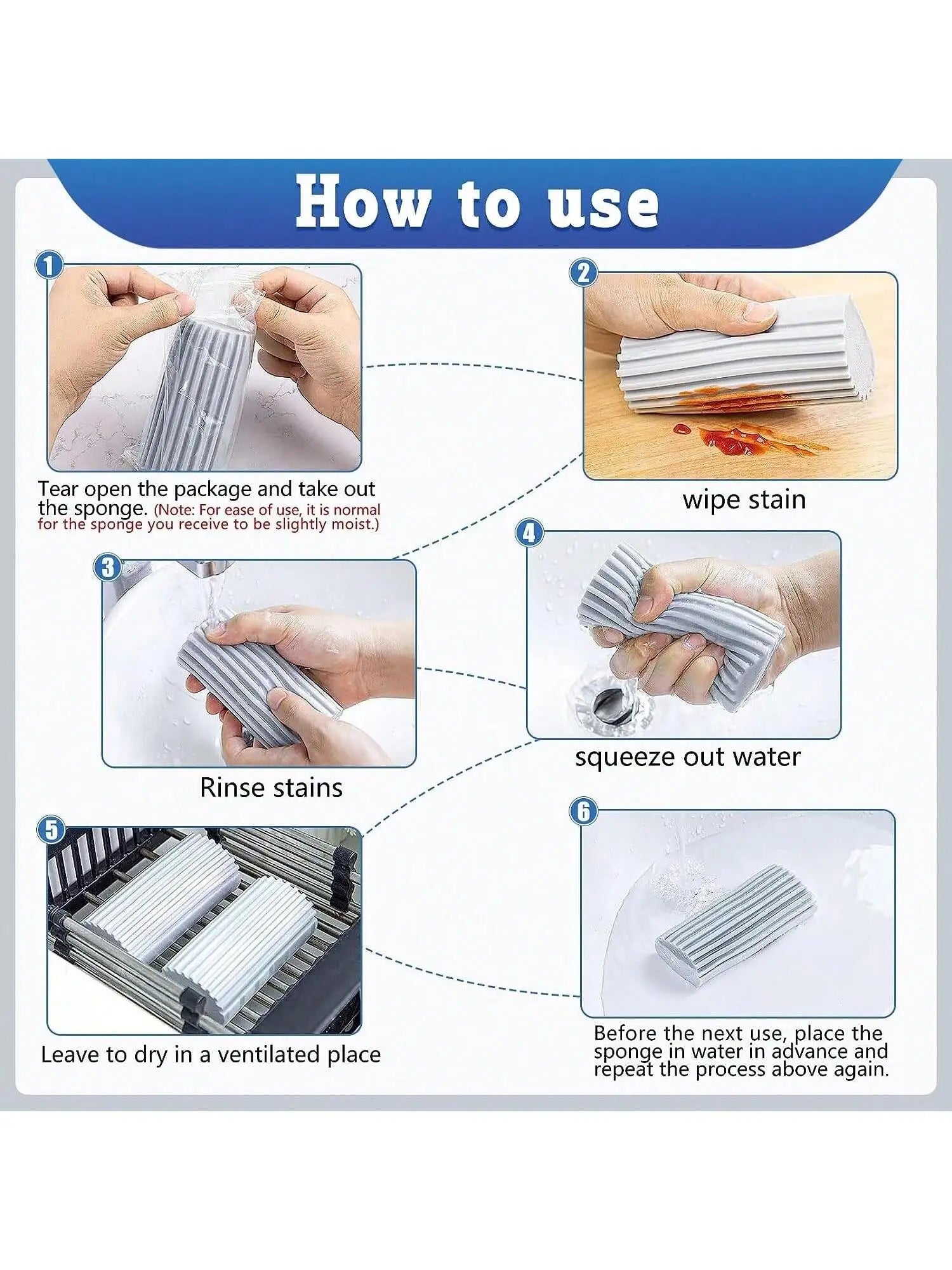 2 Packs Damp Clean Duster Sponge, Duster for Cleaning Blinds, Glass, Baseboards, Vents, Railings, Mirrors, Window Semilevi