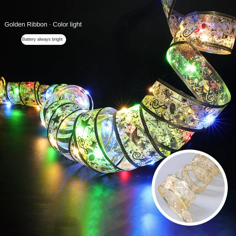 Christmas Decoration LED Ribbon Fairy Lights Christmas Tree Ornaments for Home 2025 DIY Bows Light String Navidad New Year 2026 Semilevi