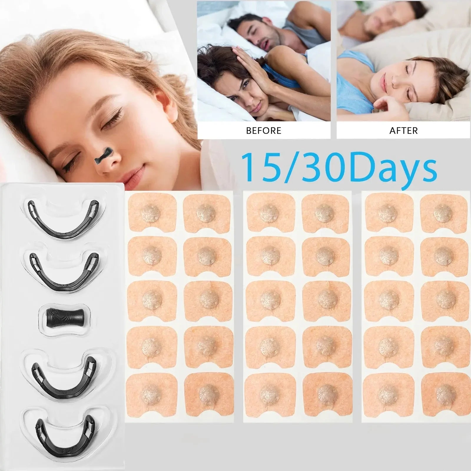 15/30days Magnetic Nasal Breathing Dilators Starter Kit for Nose Improve Sleep Quality Snoring Anti Snoring Sleep Mouth Tape Semilevi