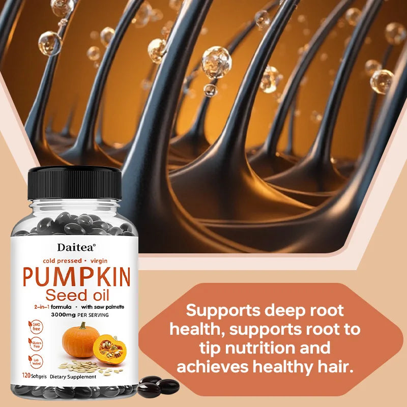 Pumpkin Seed Oil + Saw Palmetto Extract, Supports Prostate and Urinary System Health, Hair Care, Anti-Hair Loss, Men's Health Semilevi