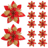 10/20Pcs Christmas Decoration Glitter Artifical Flowers Christmas Tree Decorations for Home Decor Xmas Ornaments New Year Decor Semilevi