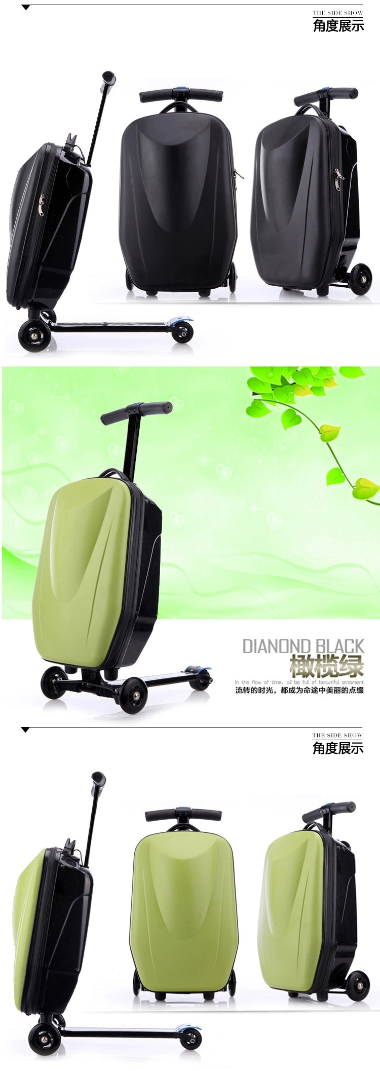 Carrylove 21" Inch Adults Scooter Luggage Carry On Rolling Suitcase Lazy Trolley Bag With Wheels Semilevi