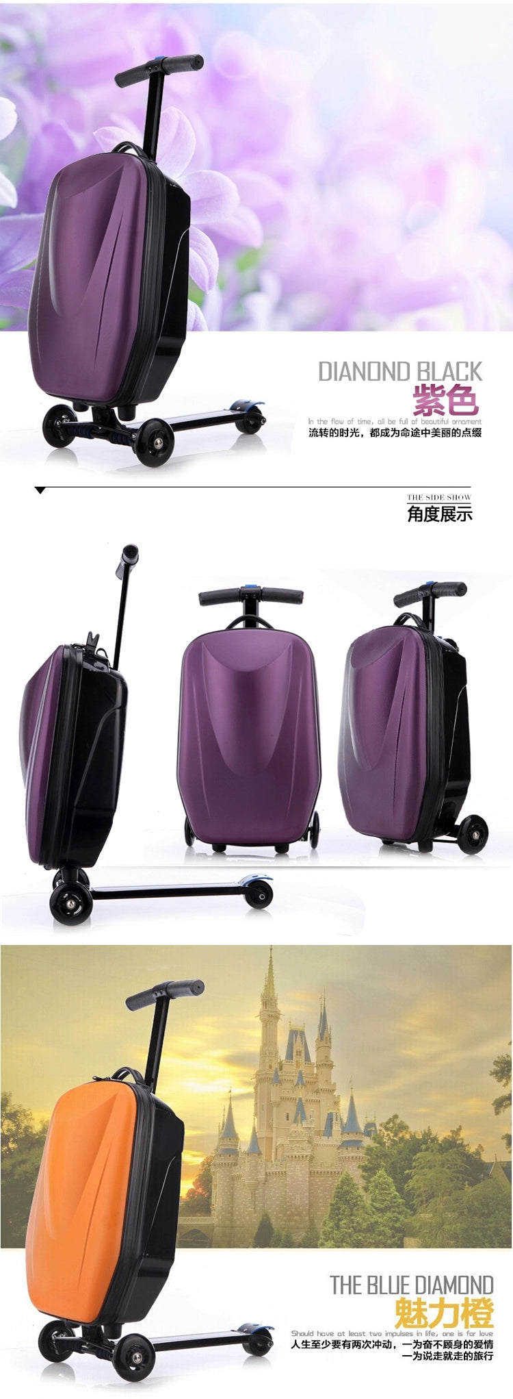 Carrylove 21" Inch Adults Scooter Luggage Carry On Rolling Suitcase Lazy Trolley Bag With Wheels Semilevi